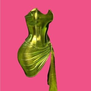 Metallic green two piece skirt set